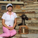 Rose Zhang with perpetual champ trophy – Award Ceremony – The PING Invitational – 2020 (3)
